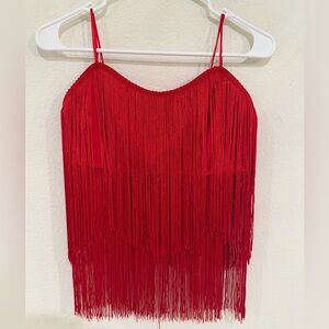 Sincerely Jules Red Fringe Strapless Crop
